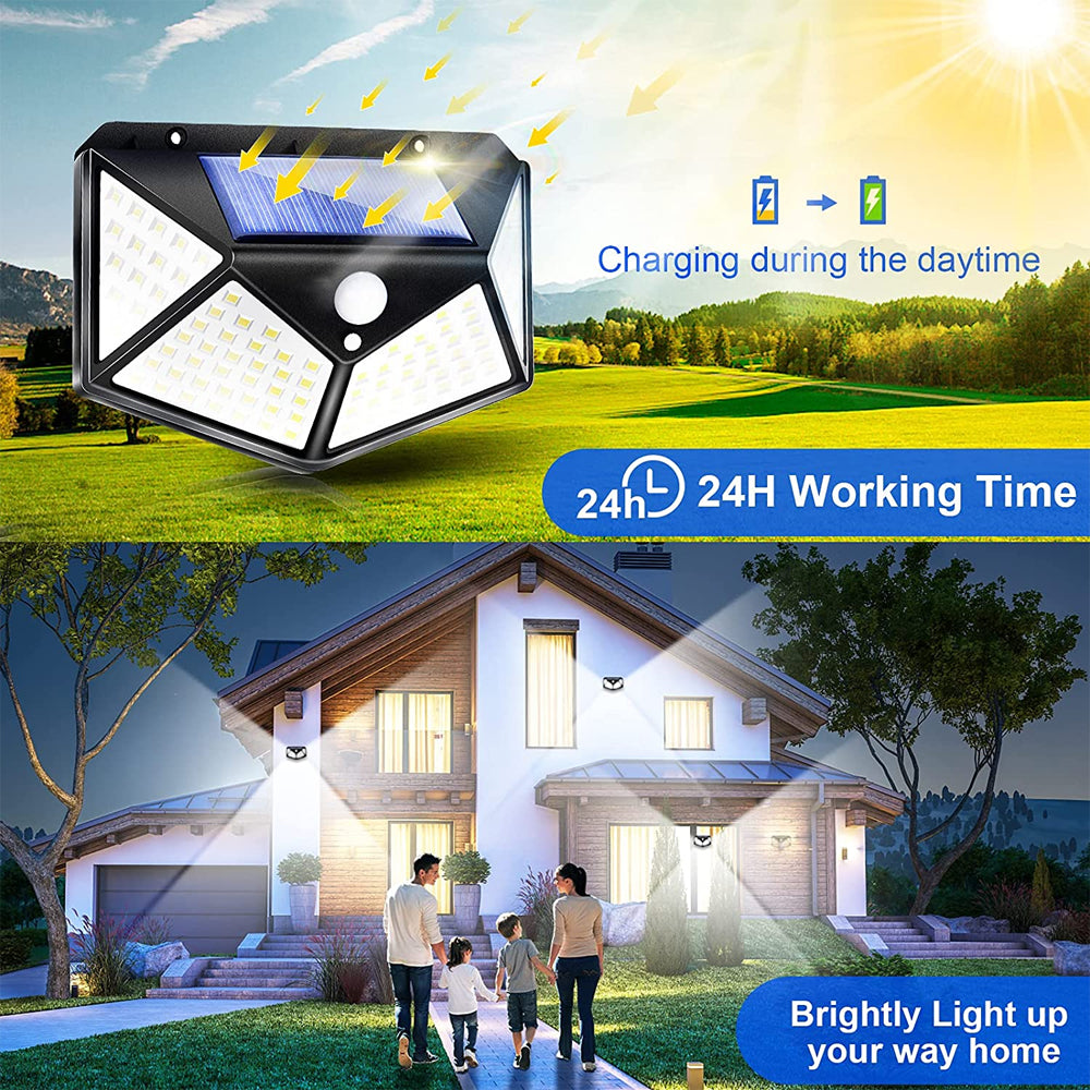 Solar Lights Outdoor 4 Pack, 100LED/3 Modes Super Bright Motion Sensor