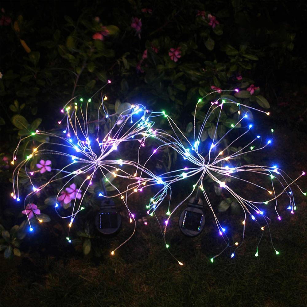 2PCS Solar Fireworks Lamps 90 LED Multi-Color Outdoor Christmas Lights