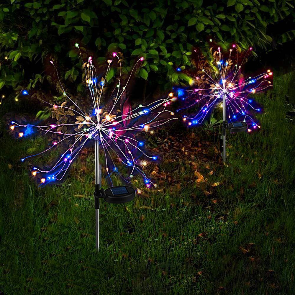 2PCS Solar Fireworks Lamps 90 LED Multi-Color Outdoor Christmas Lights