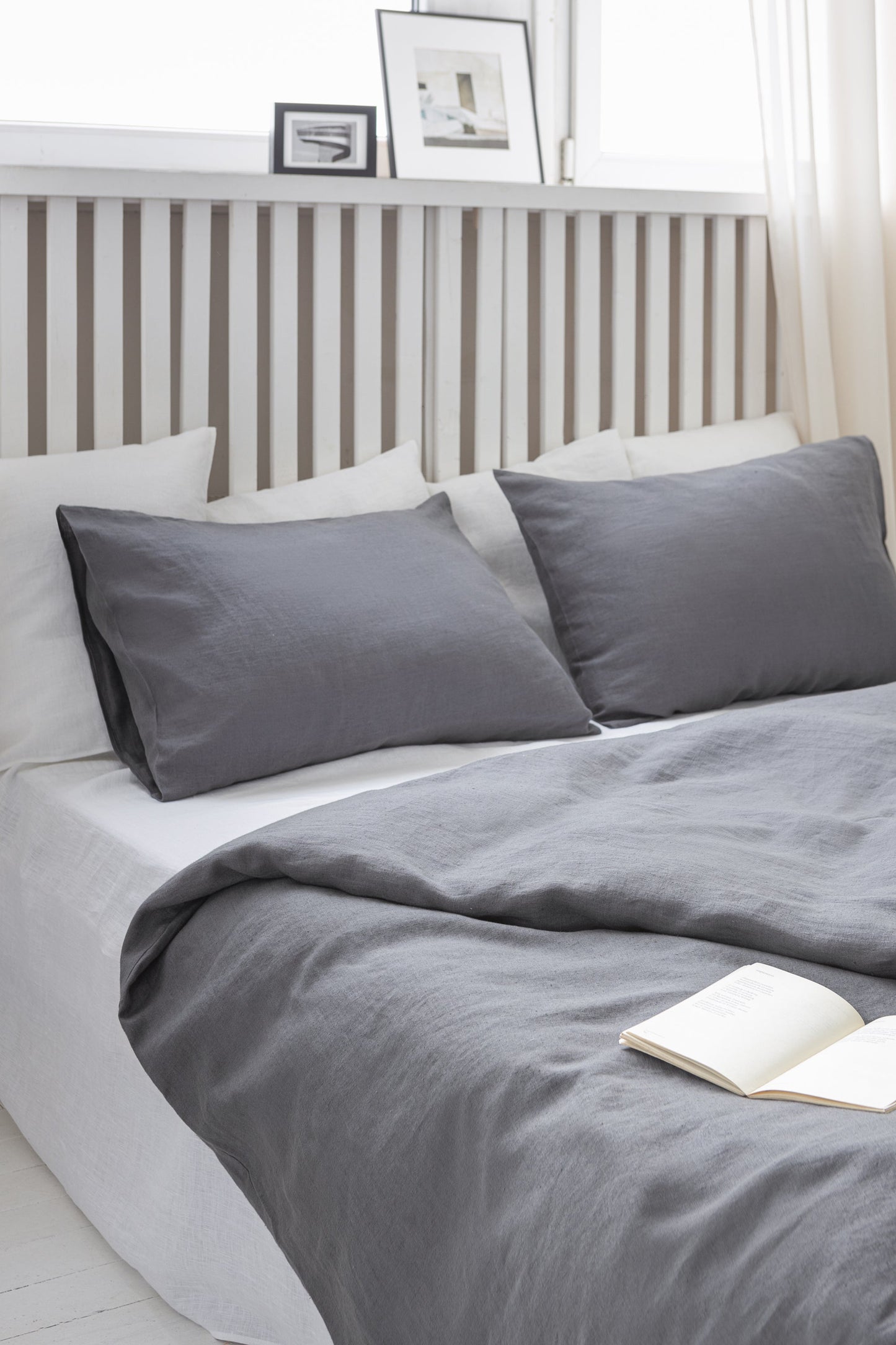 Grey linen pillowcase