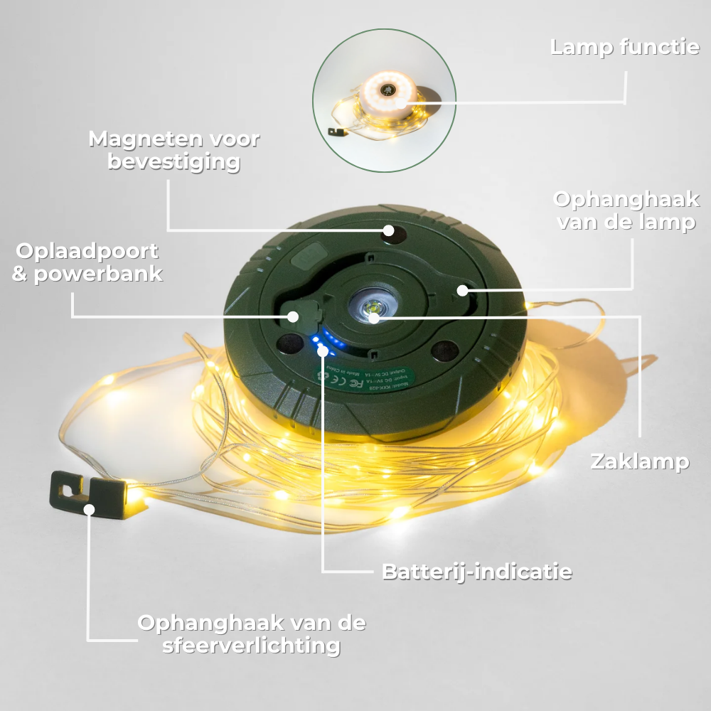 De Camp Lamp - Alles-in-1 - Sfeerverlichting, Zaklamp én Powerbank