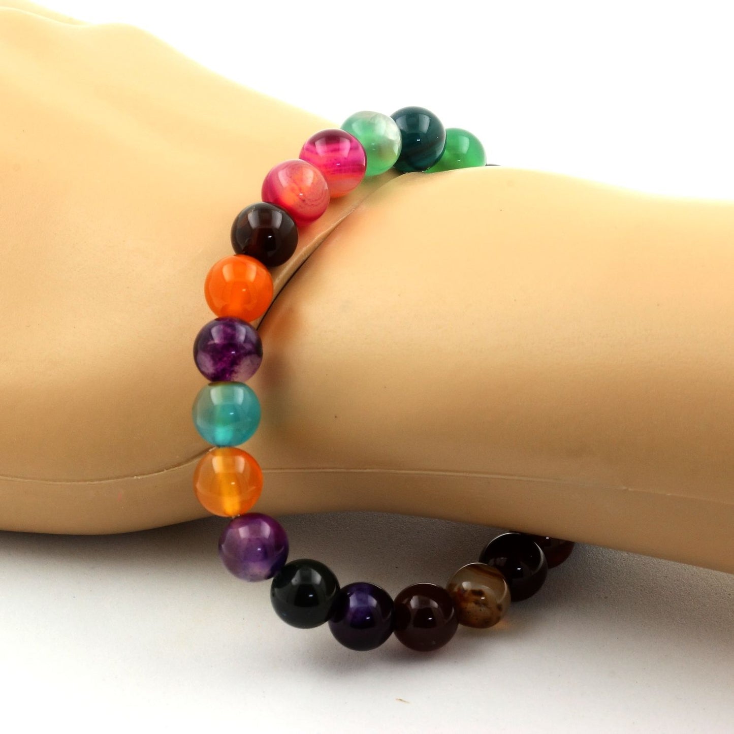 Multicolor banded Agate Bracelet 8 mm Beads.