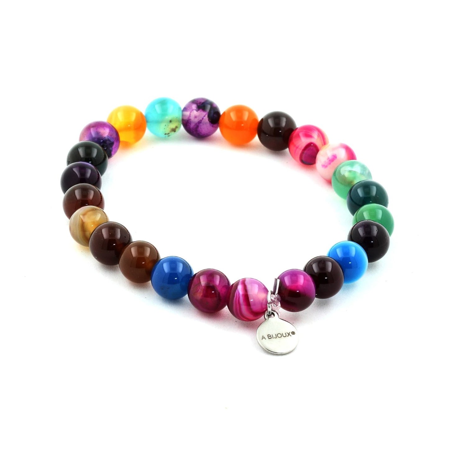 Multicolor banded Agate Bracelet 8 mm Beads.