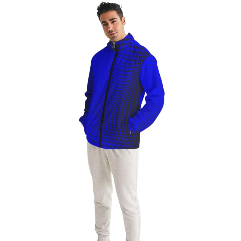 Mens Hooded Windbreaker - Royal Blue Polka Dot Water Resistant Jacket