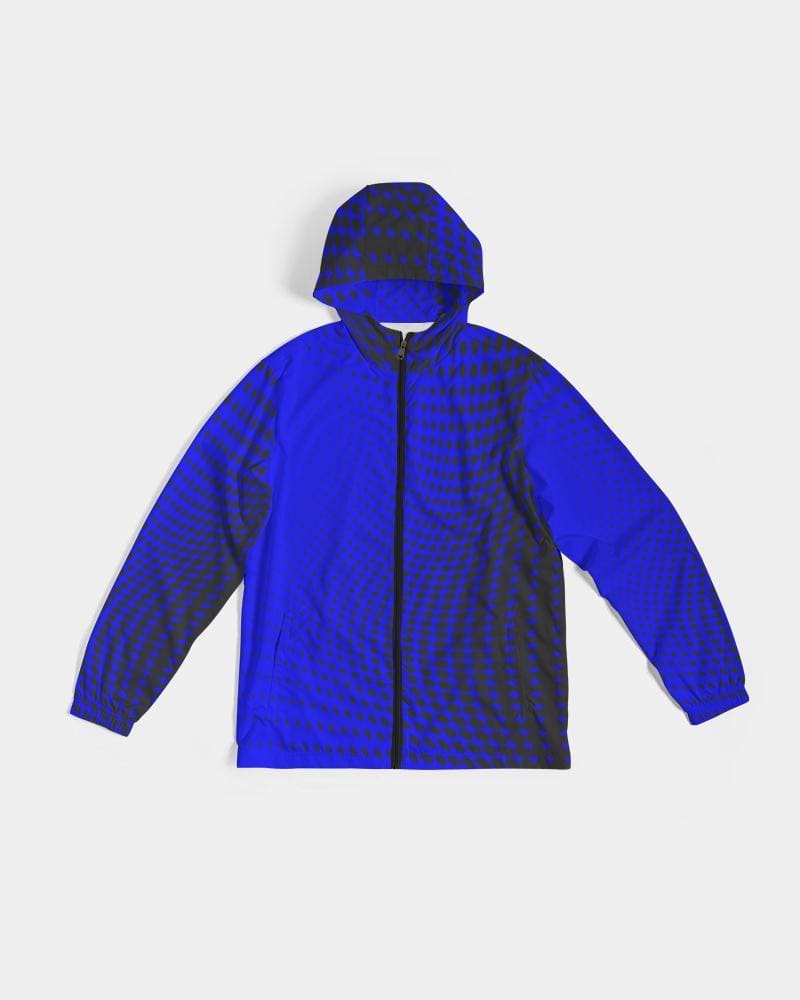 Mens Hooded Windbreaker - Royal Blue Polka Dot Water Resistant Jacket