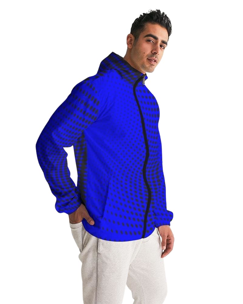 Mens Hooded Windbreaker - Royal Blue Polka Dot Water Resistant Jacket