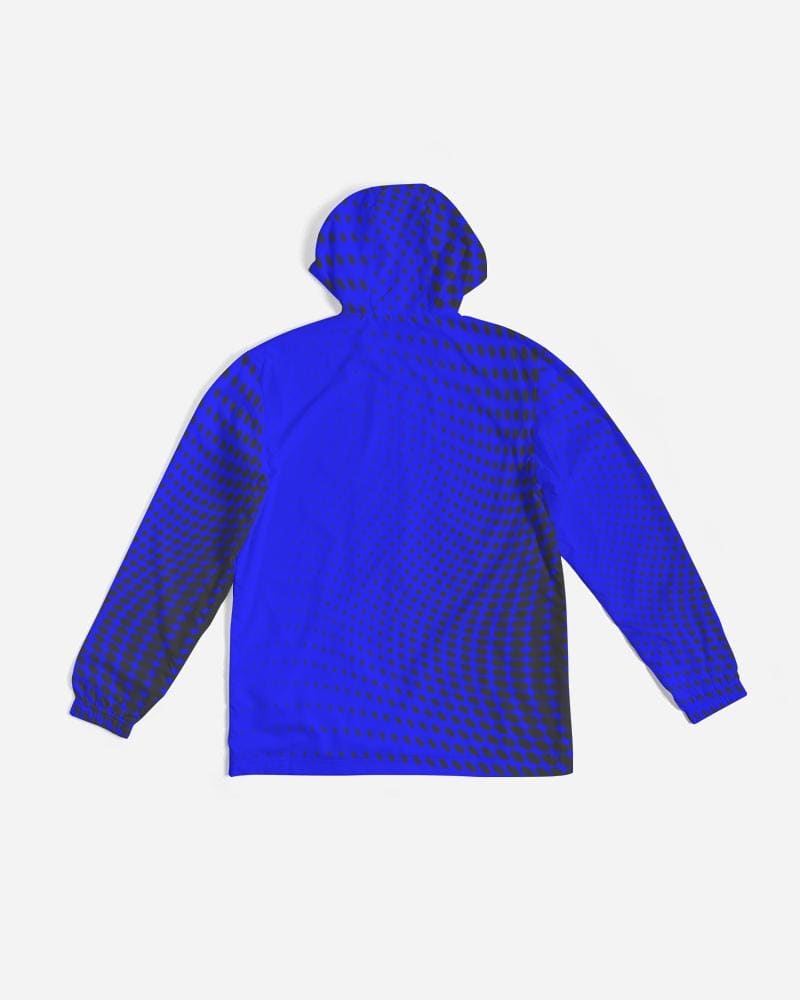 Mens Hooded Windbreaker - Royal Blue Polka Dot Water Resistant Jacket