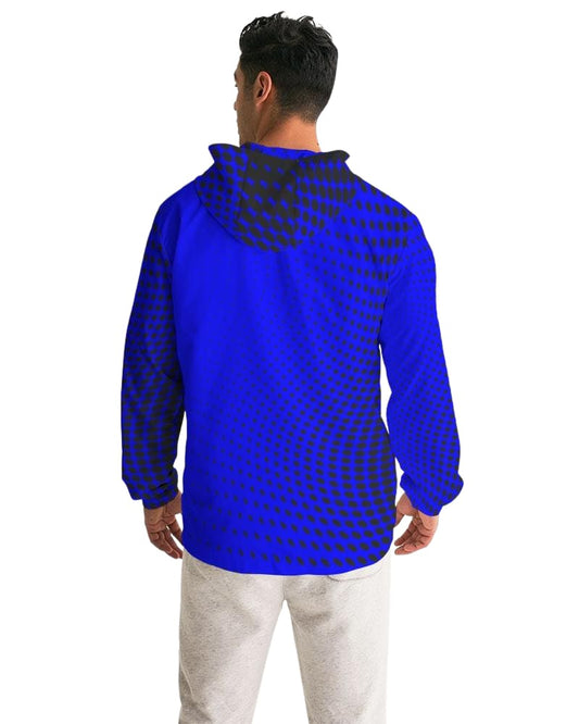 Mens Hooded Windbreaker - Royal Blue Polka Dot Water Resistant Jacket