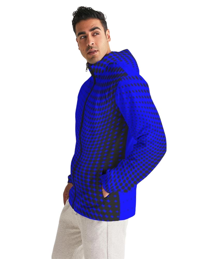 Mens Hooded Windbreaker - Royal Blue Polka Dot Water Resistant Jacket