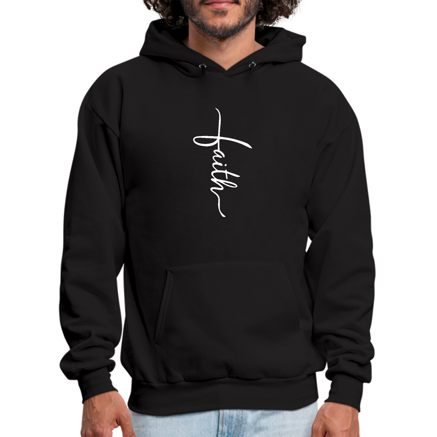 Mens Graphic Hoodie Faith Script Cross Illustration