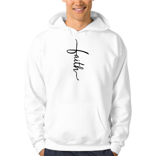 Mens Graphic Hoodie Faith Script Cross Black Illustration