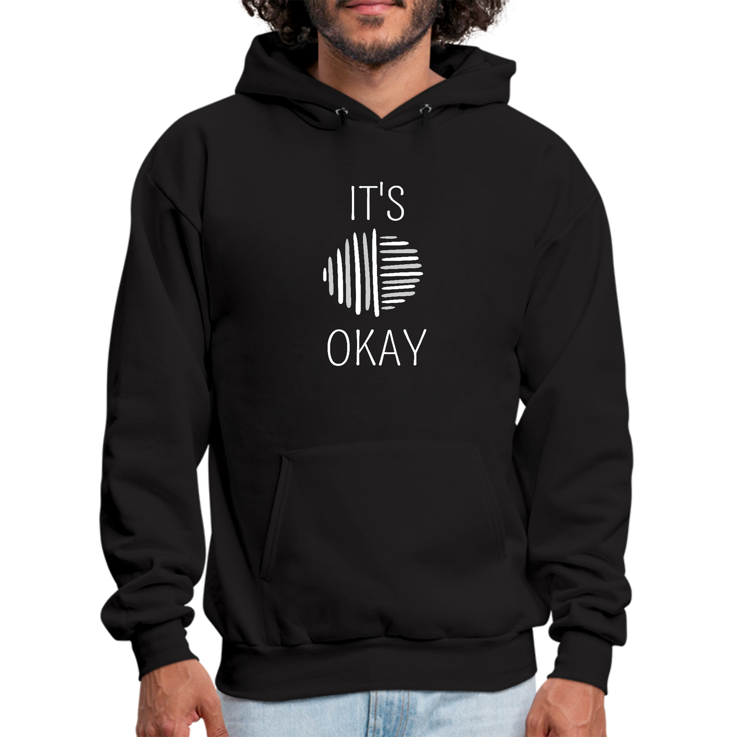 Mens Graphic Hoodie Say it Soul - its Okay - Grey and White Line Art