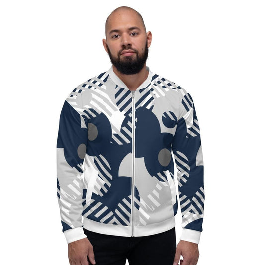 Bomber Jacket for Men - Blue and Grey Retro Geometric Pattern